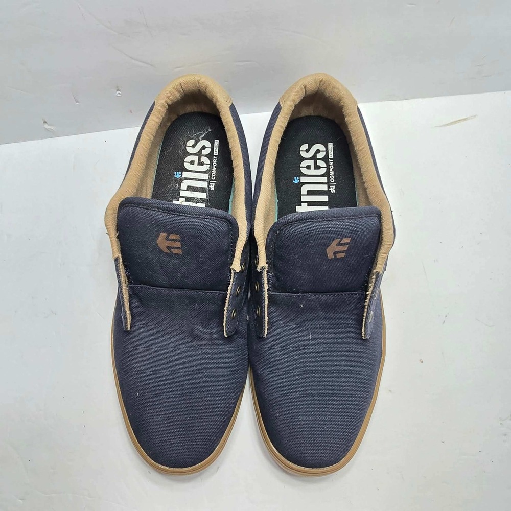 Etnies Jameson 2 Eco Mens 13 Navy Blue Tan Canvas Skate Shoes Sneakers No Laces